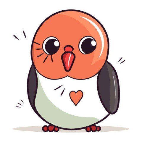 Cute cartoon penguin with heart. Vector illustration isolated on