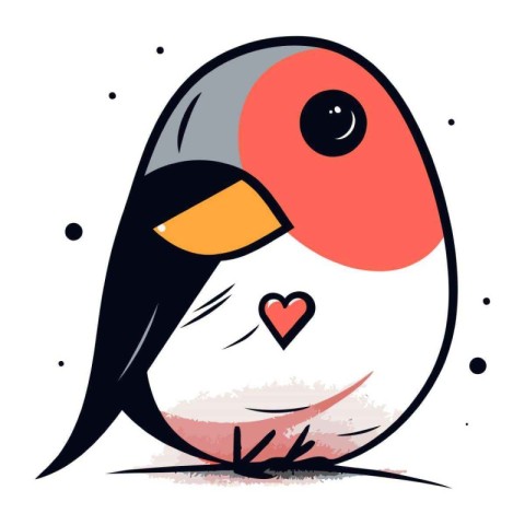 Cute little bird with heart. Vector illustration in cartoon styl