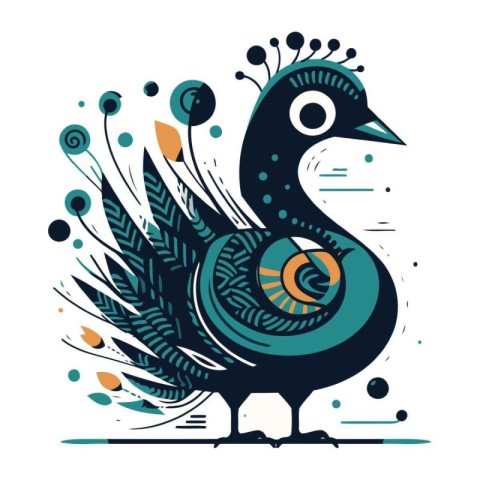 Vector illustration of peacock on white background. Flat style d