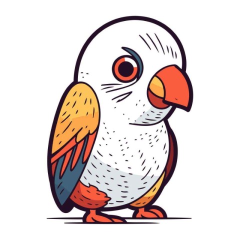 Cute parrot cartoon vector illustration. Hand drawn parrot.