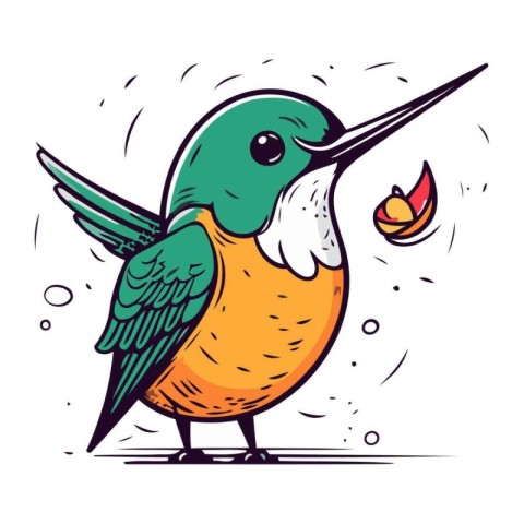 Cute cartoon bird with a flower. Vector illustration of a bird.