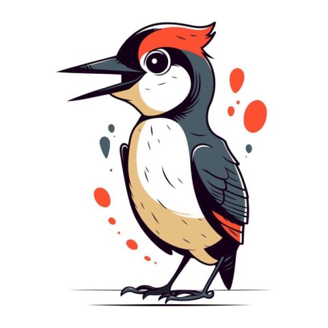 Hand drawn vector illustration of a cute woodpecker. Isolated ob