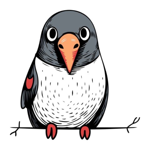 Penguin on a branch. Vector illustration of a cartoon penguin.