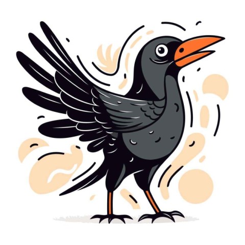 Vector illustration of a black crow. Isolated on white backgroun