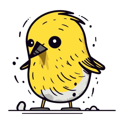 Cute little yellow bird isolated on white background. Vector ill