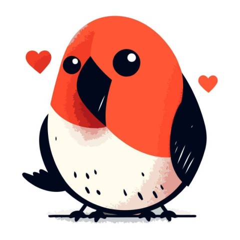 Vector illustration of a cute cartoon bullfinch with red heart.