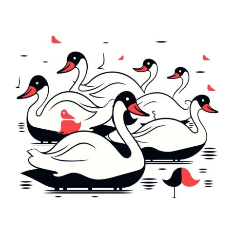 Swan family. Vector illustration of a pair of swans.