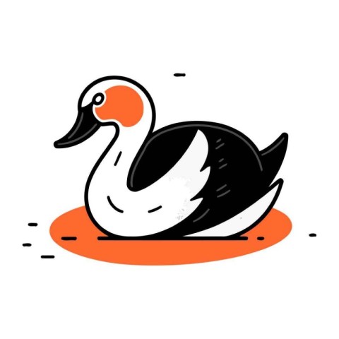 Black swan on the beach. Vector illustration in flat style.