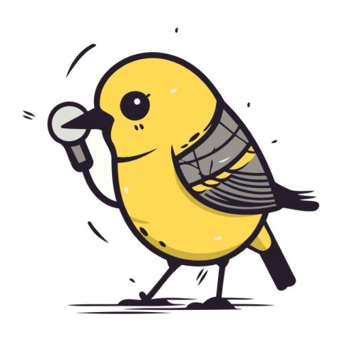 Vector illustration of a cute little bird singing with microphon