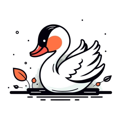 Vector illustration of a cute cartoon swan on a white background