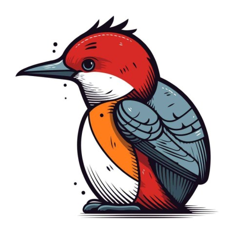 Red headed woodpecker isolated on white background. Vector illus