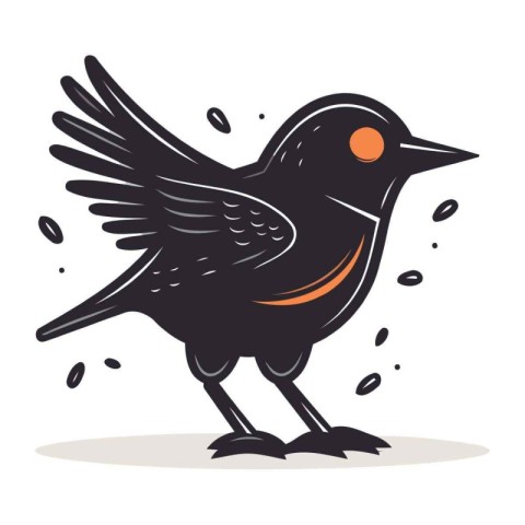 Black bird on white background. Vector illustration in a flat st