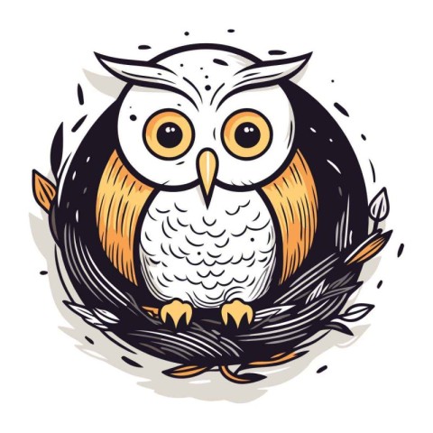 Owl sitting in the nest. Vector illustration for your design.