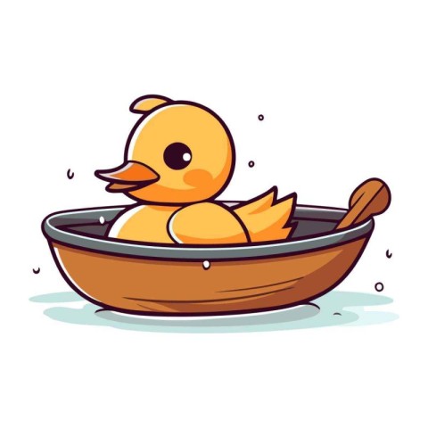 Rubber duck in a boat. Vector illustration in cartoon style.