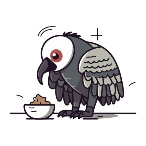 Illustration of a vulture eating a bowl of cereals.