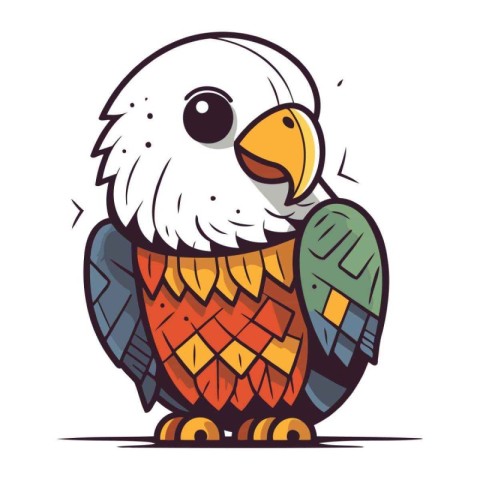 Vector illustration of a cute cartoon bald eagle. Isolated on wh