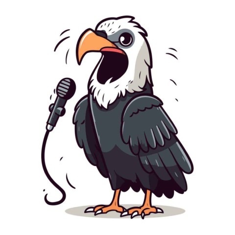 Illustration of a Bald Eagle Singing with Microphone on White Ba