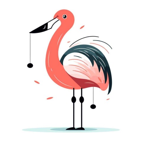 Flamingo bird. Vector illustration in flat style. Isolated on wh