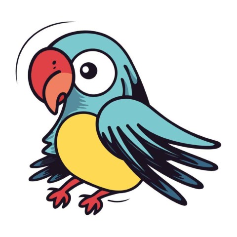 Cute cartoon parrot vector illustration. Hand drawn colorful par