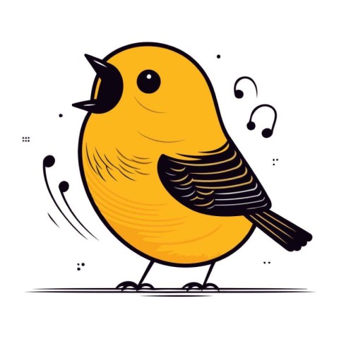 Vector illustration of a cute little yellow bird. Isolated on wh