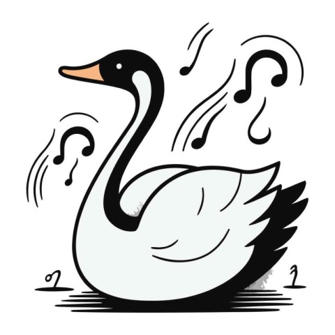 Swan on a white background. Black and white vector illustration.