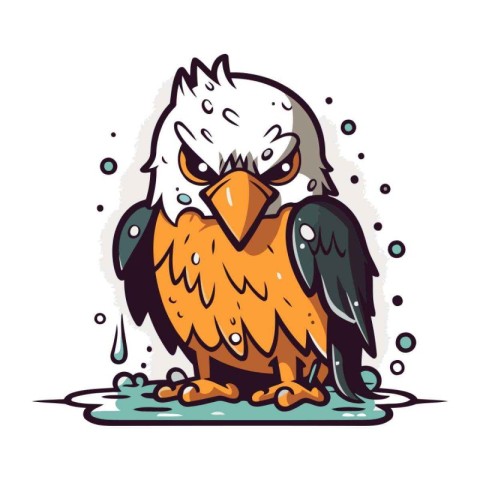 Vector illustration of an eagle with water drops. Isolated on wh