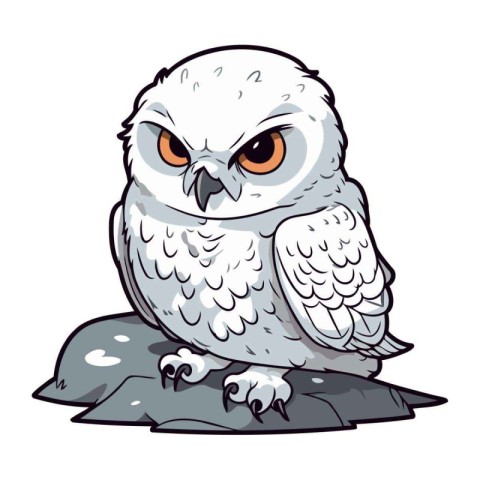 Owl sitting on a rock. Vector illustration isolated on white bac