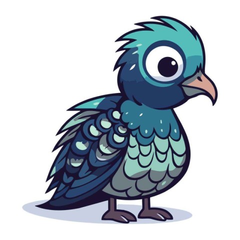 Vector illustration of a cute cartoon blue bird isolated on whit