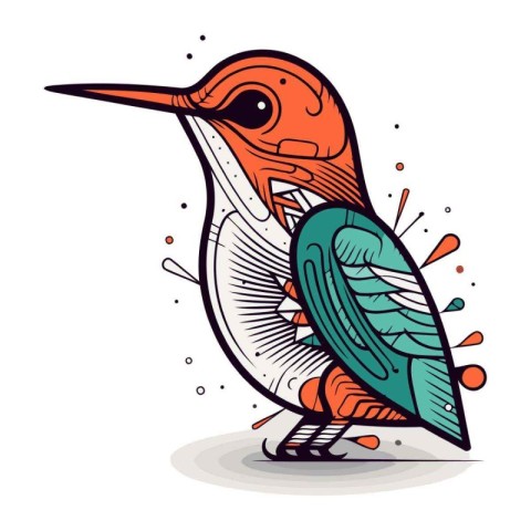 Red headed Woodpecker bird. Hand drawn vector illustration.