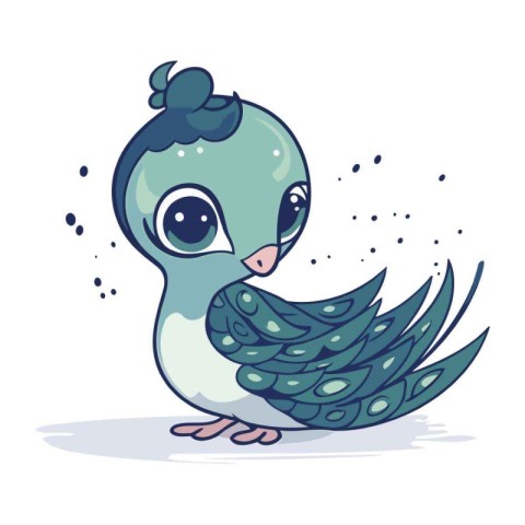 Cute cartoon bird with big eyes. Vector illustration on white ba