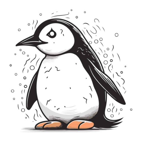 Penguin in the rain. Vector illustration of a cartoon penguin.