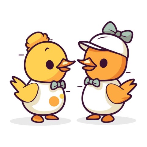 Cute chicken couple in love. Vector flat cartoon character illus