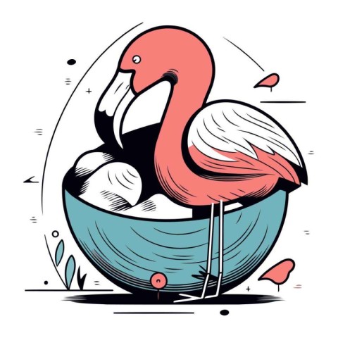 Flamingo in a bowl. Vector illustration of a flamingo.