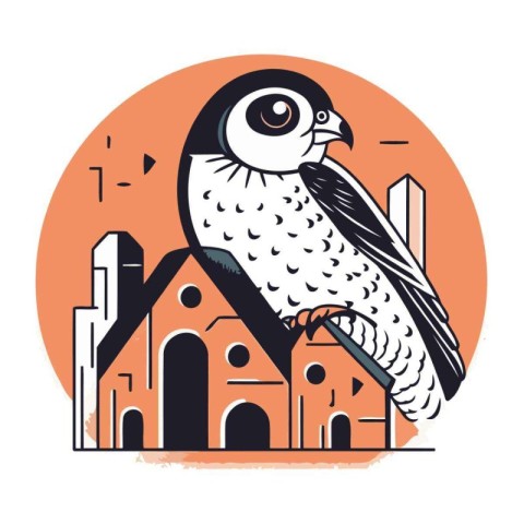 Vector illustration of an owl on the background of an old buildi