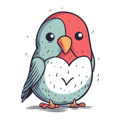 Cute cartoon parrot with heart on its beak. Vector illustration.