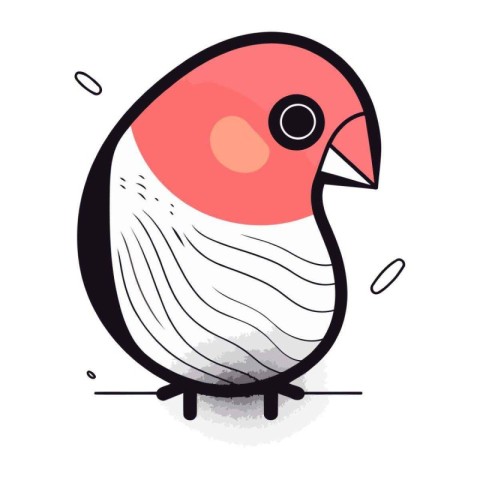 Vector illustration of cute hand drawn red and white bird on whi