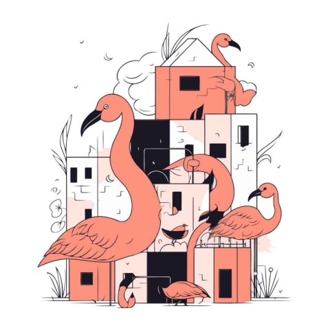 Flamingo house. Vector illustration in a flat style on a white b