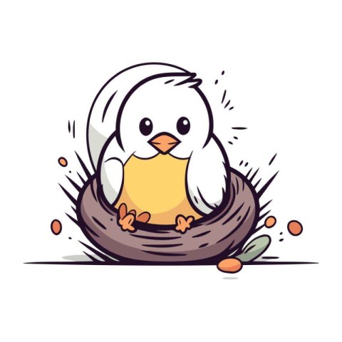 Cute little chick in the nest. Vector illustration on white back