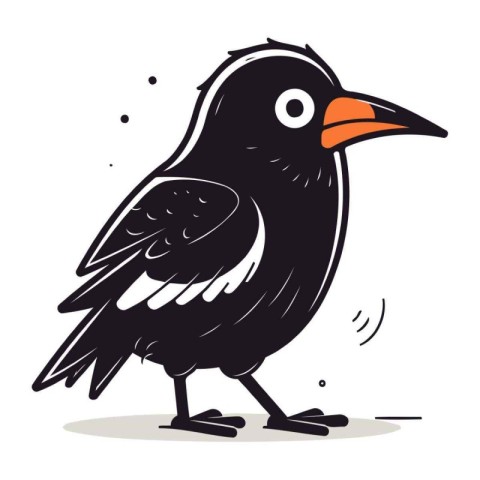 Crow vector illustration. Isolated black bird on white backgroun