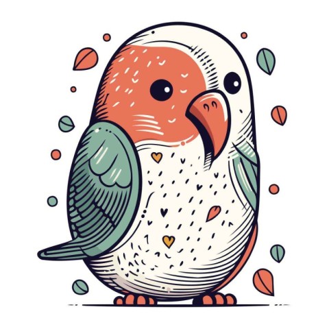 Vector illustration of cute parrot. Hand drawn doodle bird.