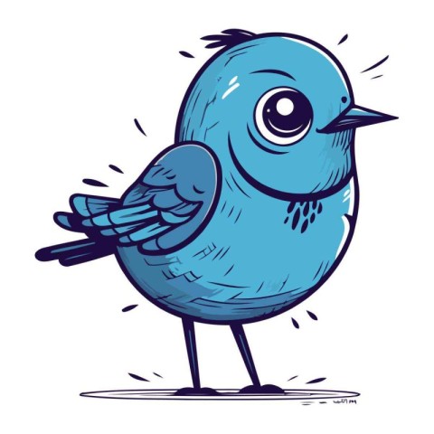 Cute blue bird with big eyes. Vector hand drawn illustration.