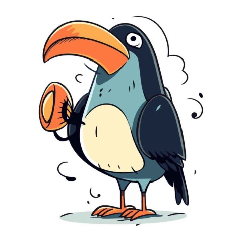 Cartoon toucan. Vector illustration of a toucan with a toy.