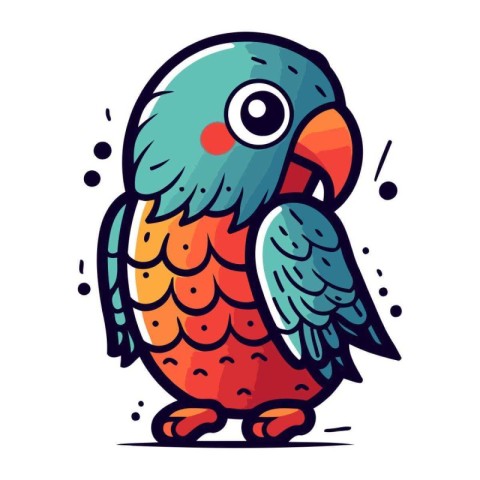 Cute parrot vector illustration. Hand drawn cartoon parrot.