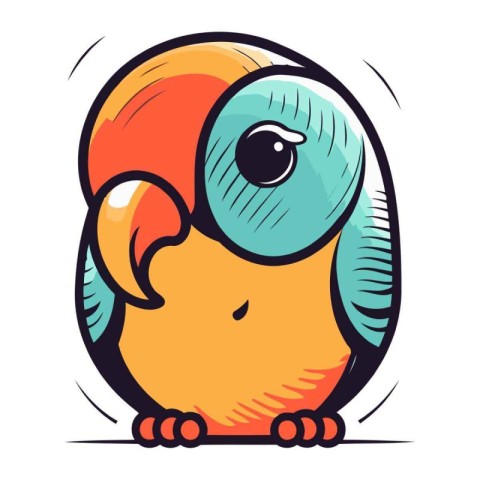 Cute cartoon parrot. Vector illustration. Isolated on white back