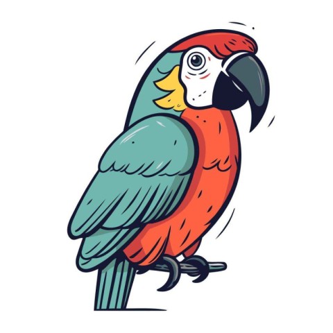 Colorful parrot on white background. Vector illustration in cart