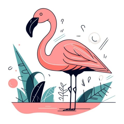 Flamingo. Hand drawn vector illustration in cartoon flat style.