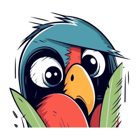 Cute parrot with big eyes. Vector illustration in cartoon style.