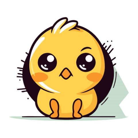 Illustration of a cute little chicken sitting on a white backgro