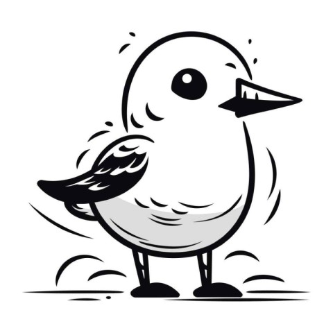 Black and White Cartoon Illustration of a Cute Little Bird Bird