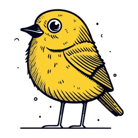 Cute little yellow bird. Hand drawn vector illustration in carto